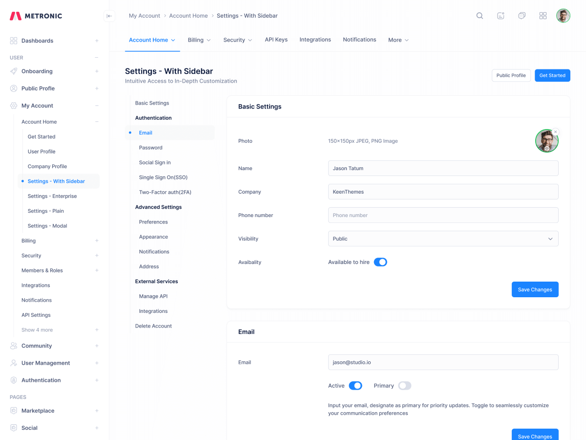 Account Advanced Settings
